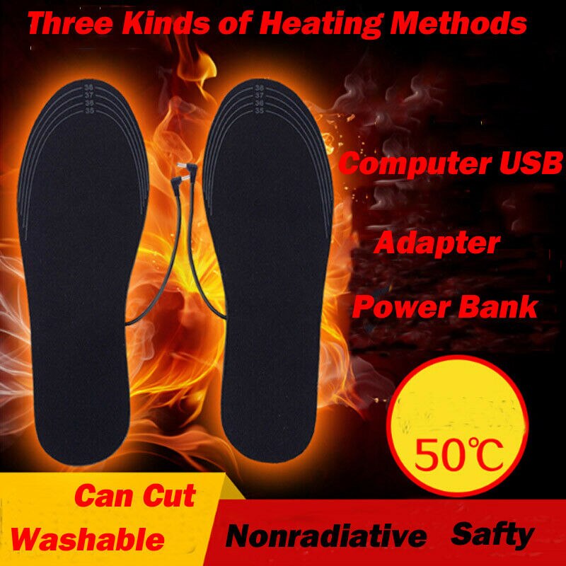 Usb eldrivna uppvärmda sulor för skor stövlar håller fötterna varma rejäla kvinnor män unisex innersulor 2 stl