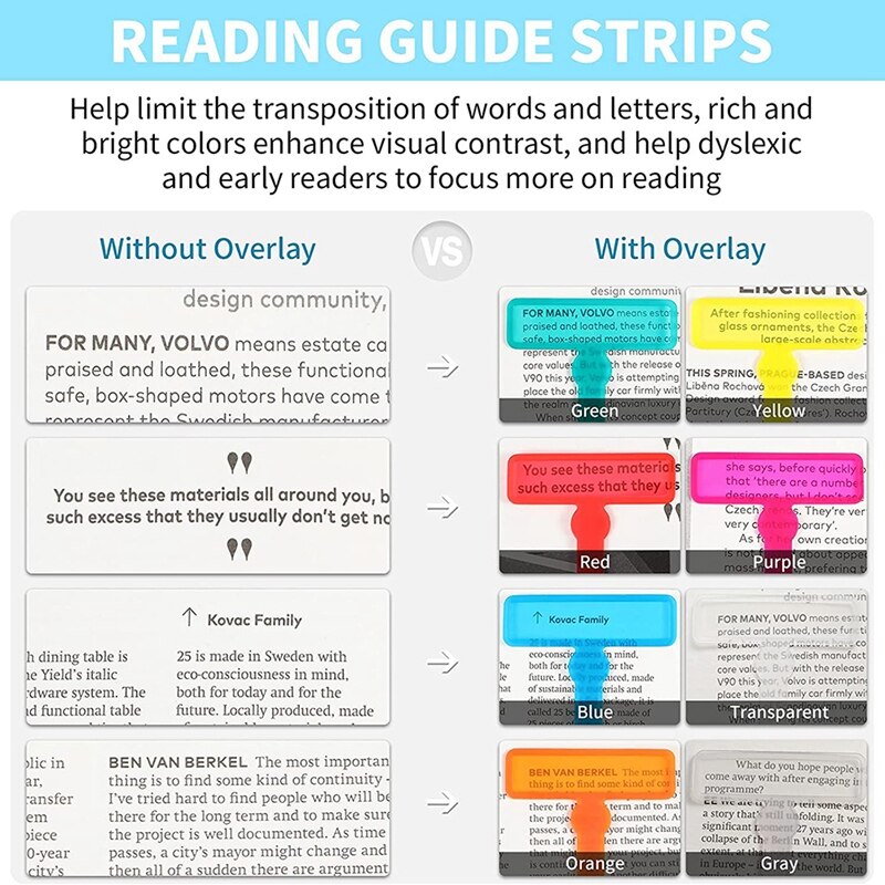 Outils de dyslexie pour enfants, bandes de guidage de lecture, mise au point des doigts, surligneur pour enfants, outils de lecture, 20 pièces