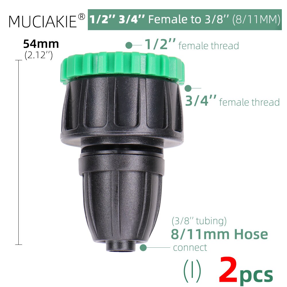 Conector rápido de grifo de manguera de jardín, adaptador de acoplamiento de 1/8, 1/4, 1/2 y 3/4 pulgadas, Unión de tubo de ajuste de riego para el hogar, 2 uds.: I