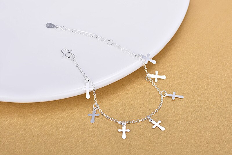 TJP 925 Silver Women Anklets Jewelry Charm Girl Cross Silver Bracelets For Lady Bride Wedding Accessories Bijou