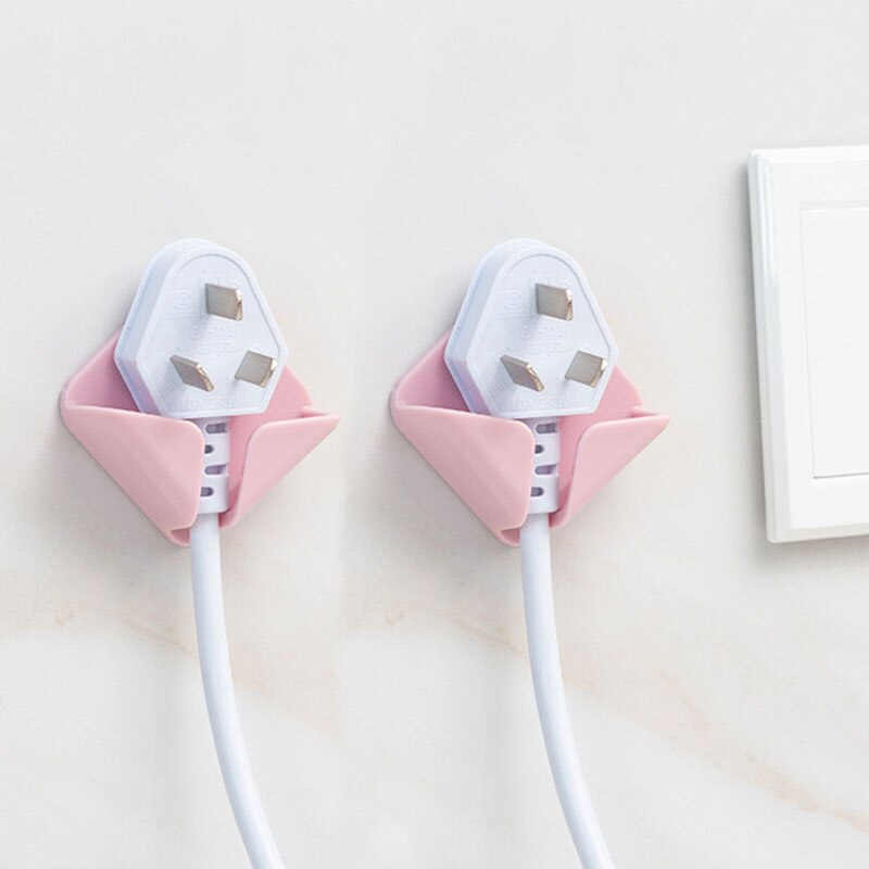 Home Accessories Storage Holders Racks Wall Hanging Hook Self Adhesive Folding Socket Bathroom Appliance Wire Plug Power Cord: Pink
