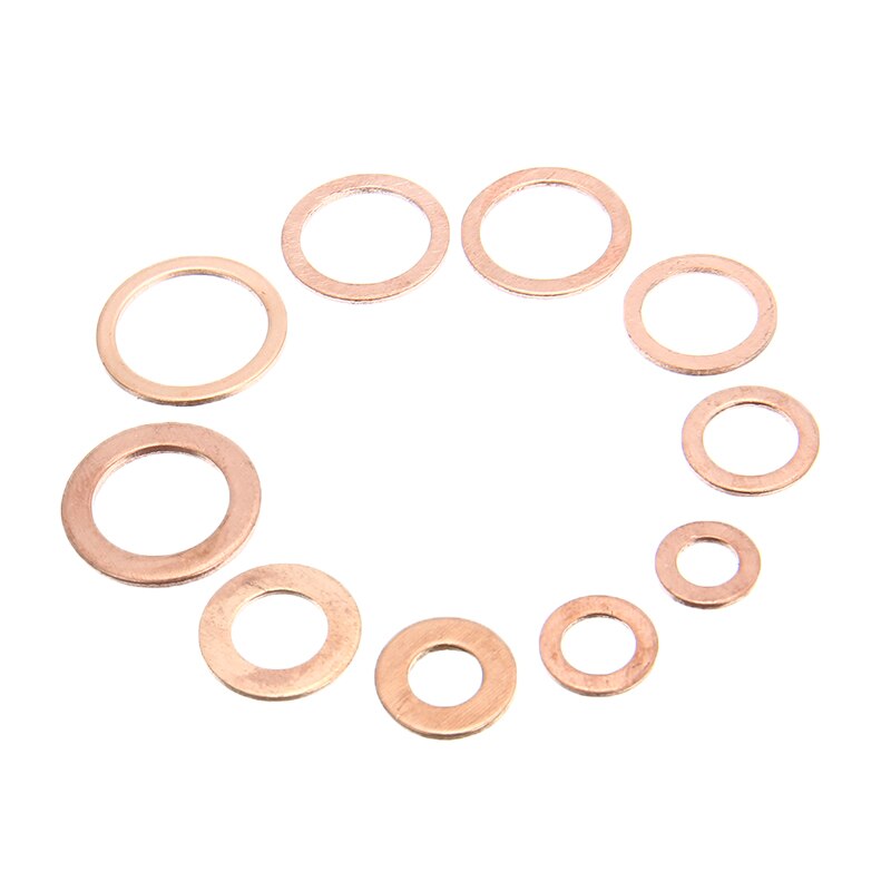 Mayitr 200pcs Solid Copper Washer M5-M14 Full Gasket Seal Flat Ring Fuel Hydraulic Fittings Set for Auto Hardware Tools