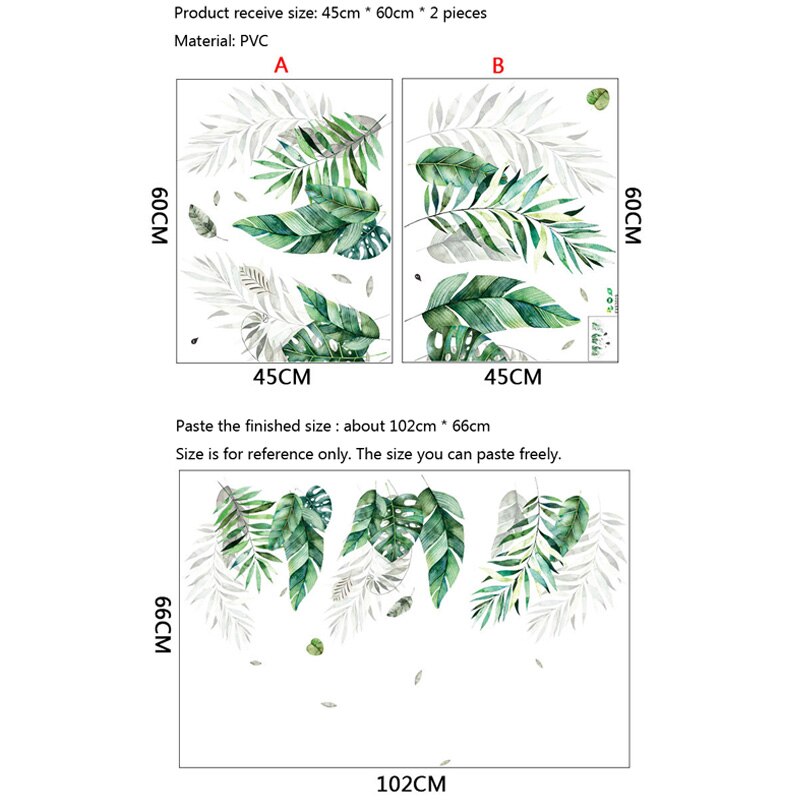 Tropisk vegetation store blade wallsticker tapet stue sofa baggrund vægmaleri boligindretning kunst aftagelige klistermærker