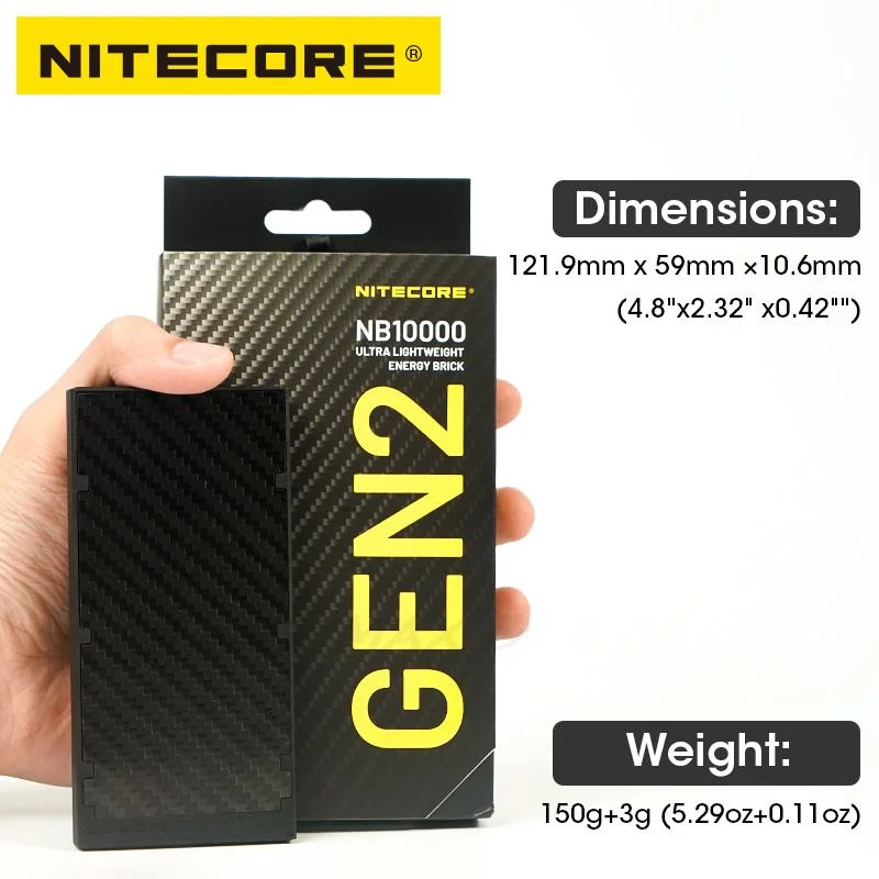 NITECORE NB10000 GEN2 Power Bank 10000mAh cargador portátil de carga rápida ultraligero para iPhone HUAWEI batería de litio