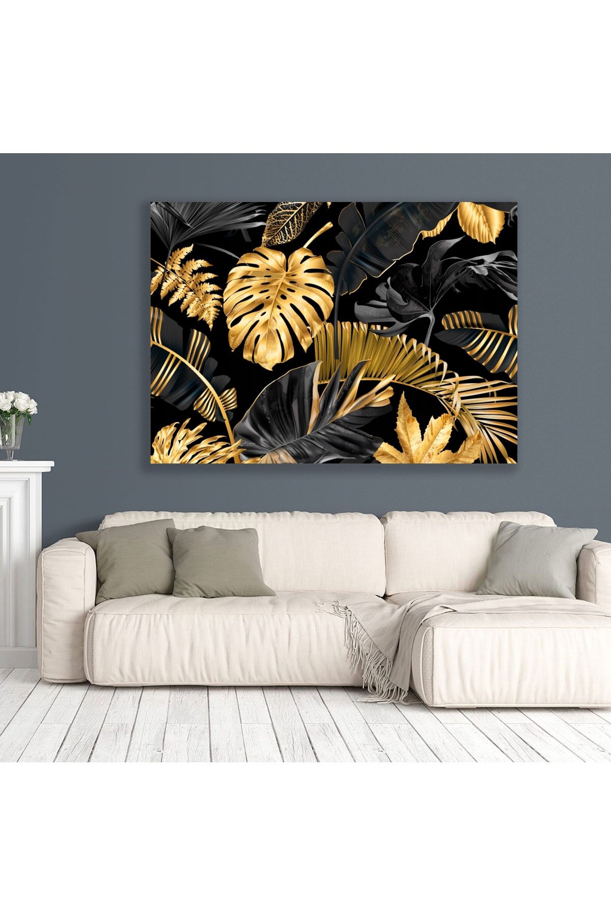 Goud Tropikalyaprak Canvas Tafel Muur Tafel 100x70