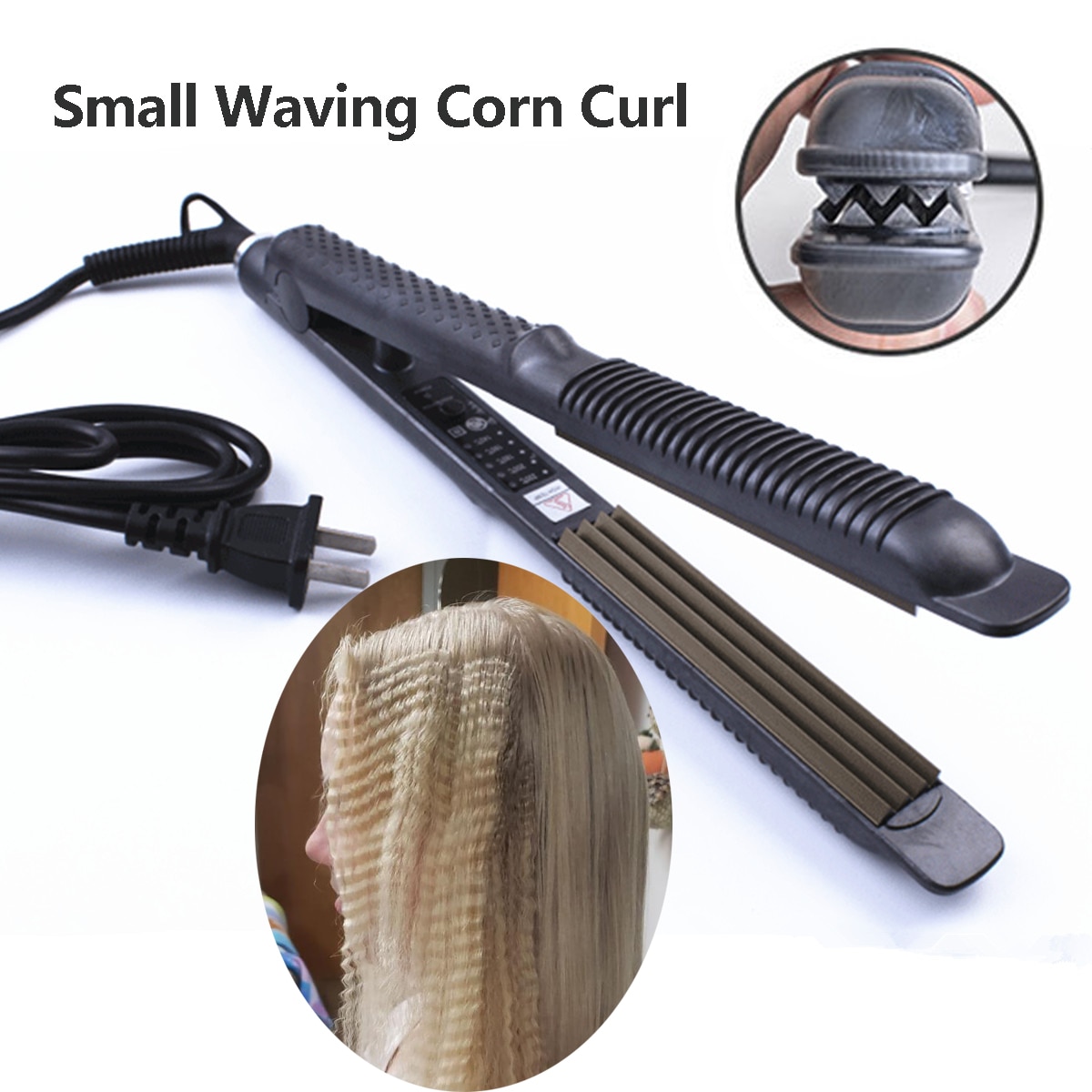 Pinzas para rizar el pelo, rizador de maíz, corrugación de hierro corrugado, ondas pequeñas y esponjosas, herramienta de estilismo para el volumen del cabello
