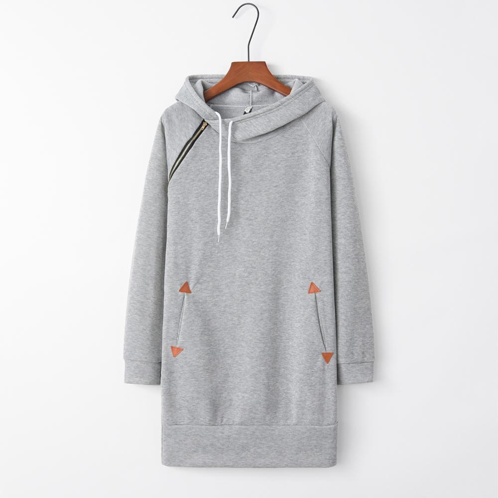 Frauen Lange Hoodies Sweatshirts Tasche Spleißen Pull-Seil Zipper Outwear Sweatshirt Einfarbig Hoodies Kleider: 5XL / Light Gray