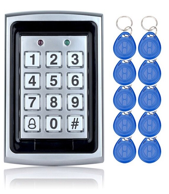 Contactless Rfid Teclado de Control de Acceso de Metal Con Cubierta A Prueba de agua Controlador de La Puerta Eléctrica de Bloqueo de Seguridad + 20 unids 125 KHz Llaveros: keypad with 10 keys