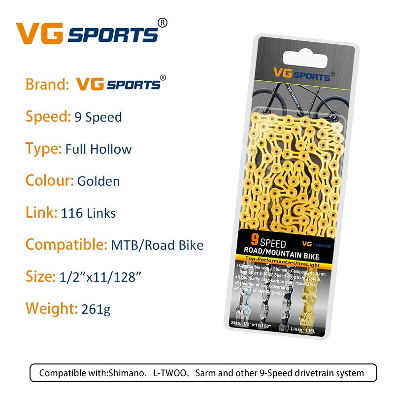 Vg Fietsketting 8 9 10 11 Speed Velocidade Hollow Gold Rainbow 116 Links Weg Mountainbike Kettingen Fiets Accessoires: 9S FH Gold