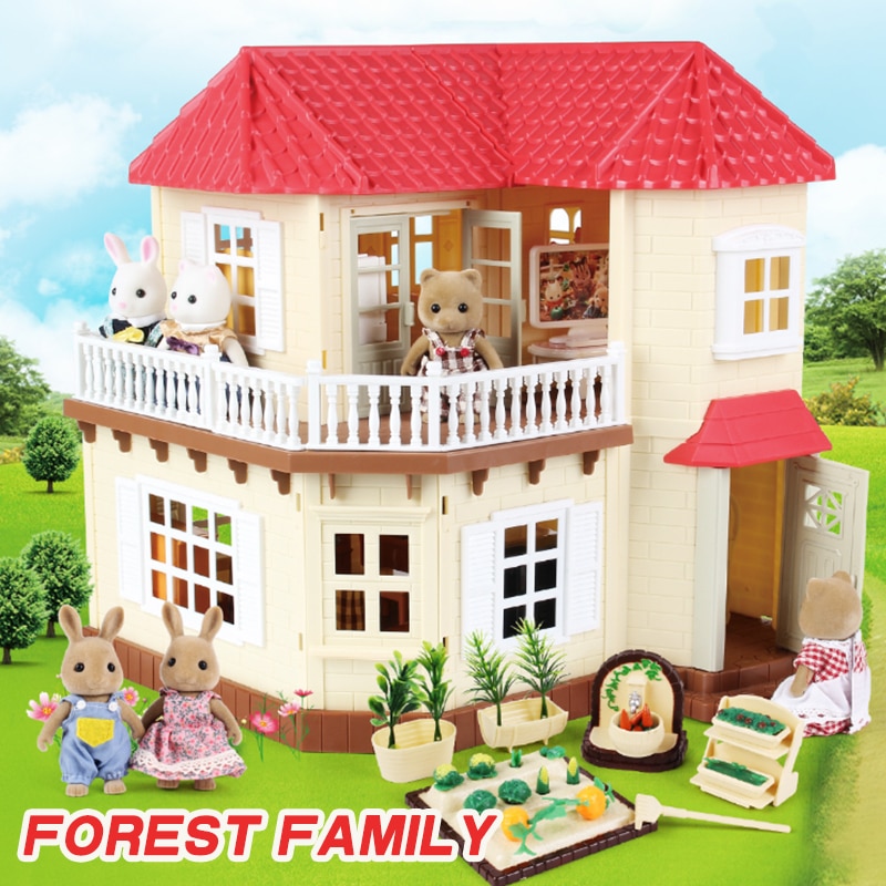 Foresta Famiglia Villa 1:12 Foresta Famiglia Felice Casa Delle Bambole Giocattolo Bambola Mobili FAI DA TE Miniatura Fluttuazione Letto Set di Giocattoli Da Bagno Prodotti