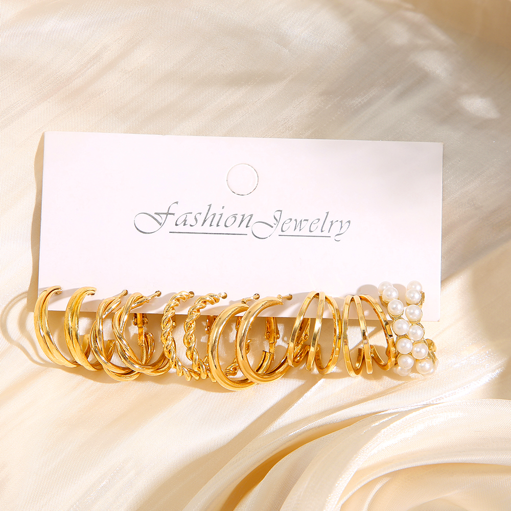 Heart Pearl Dangle Earrings Set Metal Gold Color Butterfly Locks Earrings for Women Shell Trendy Jewelry Hoop Earrings