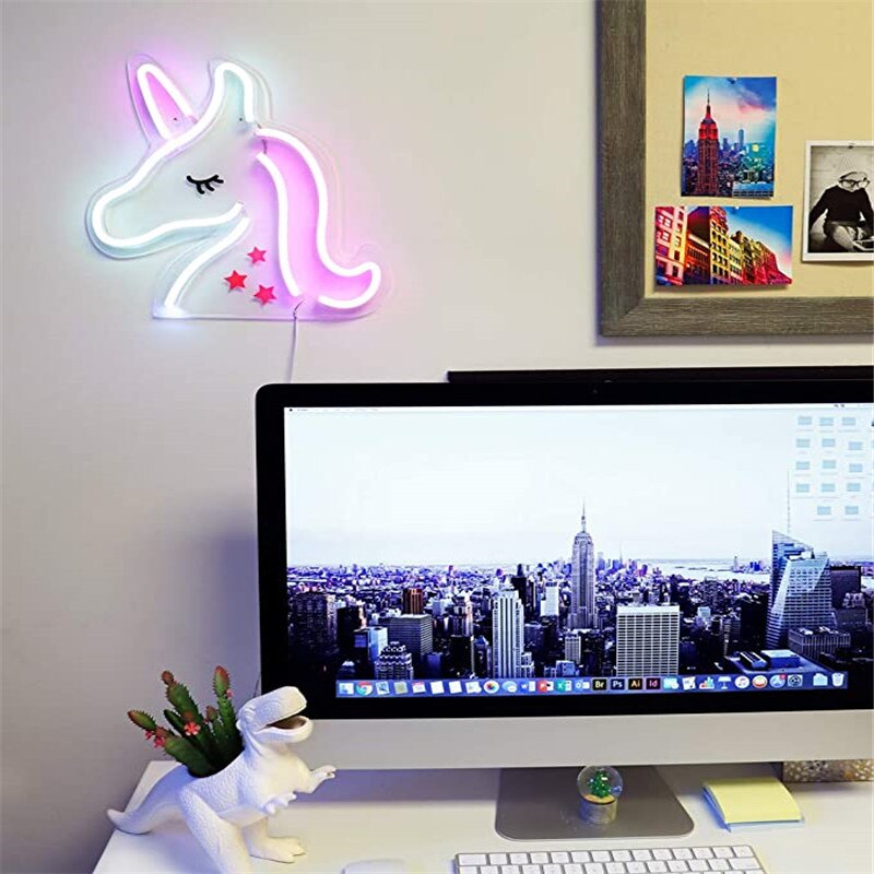 Unicorn Shaped LED Neon Wall Signs for Christmas Party Children's Room Decor Neon Lights Bar Art Wall Decorations Neon Yellow