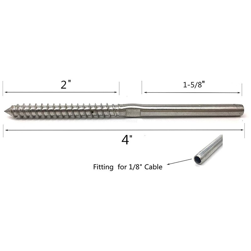 2 Set 316 Stainless Steel Right Left Handed Thread Swage Lag Screws,100mm & 1/8 Inch
