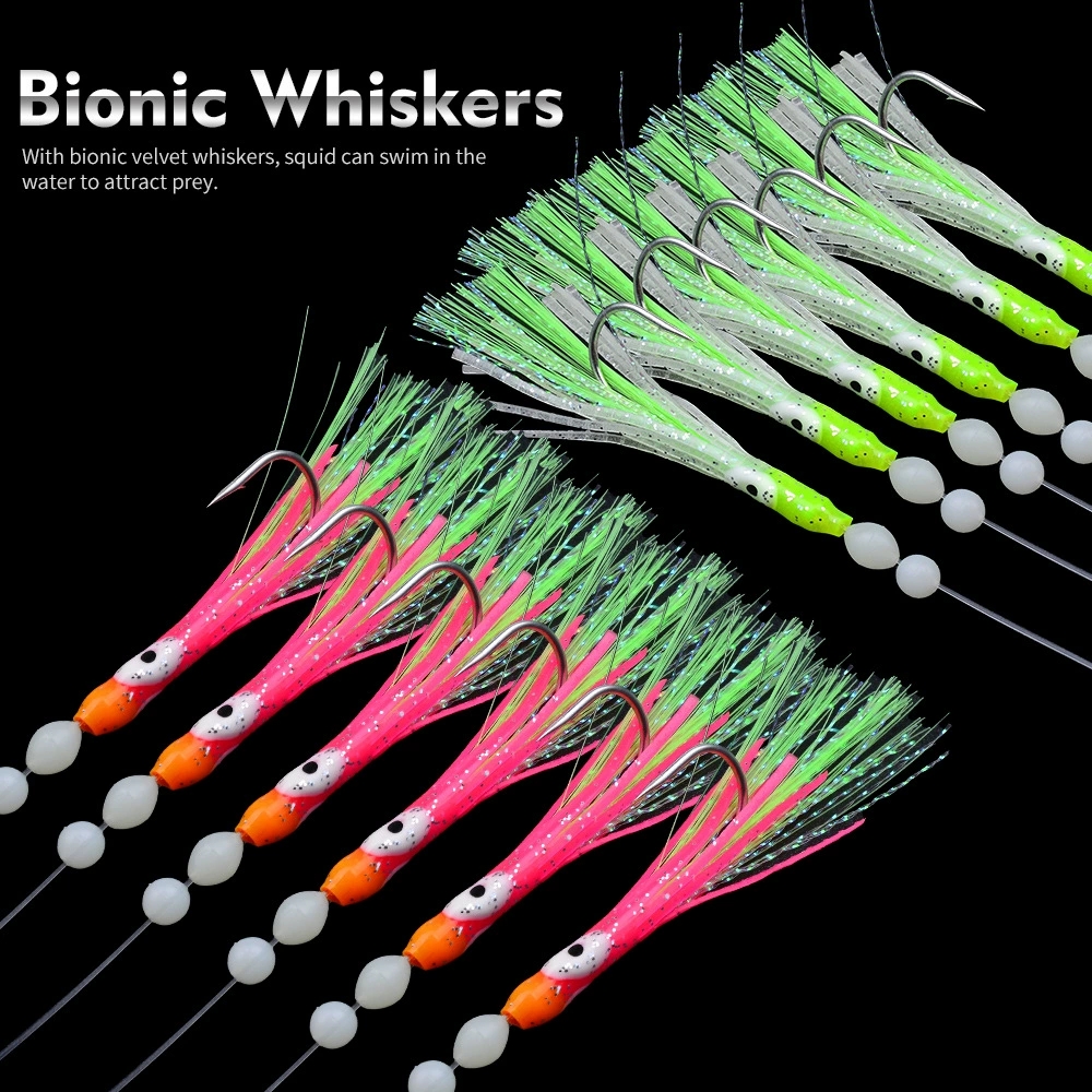 6 unids/set luminoso grupo suave señuelo Anguila Sabiki Rigs ganchos de cuerda señuelo peces Saury calamar caballa Scad aparejos de pesca de agua salada