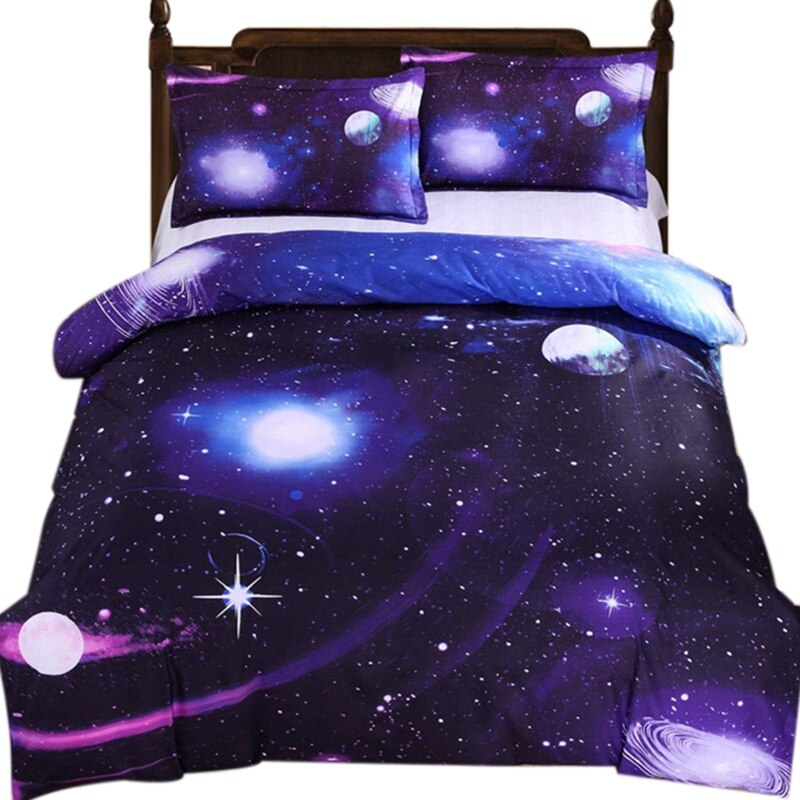 -3d galakse sengetøj dynebetræk enkelt vendbar lilla stjerne galakse mikrofiber sengetøj dyne lynlås slips barn teen pige: Default Title