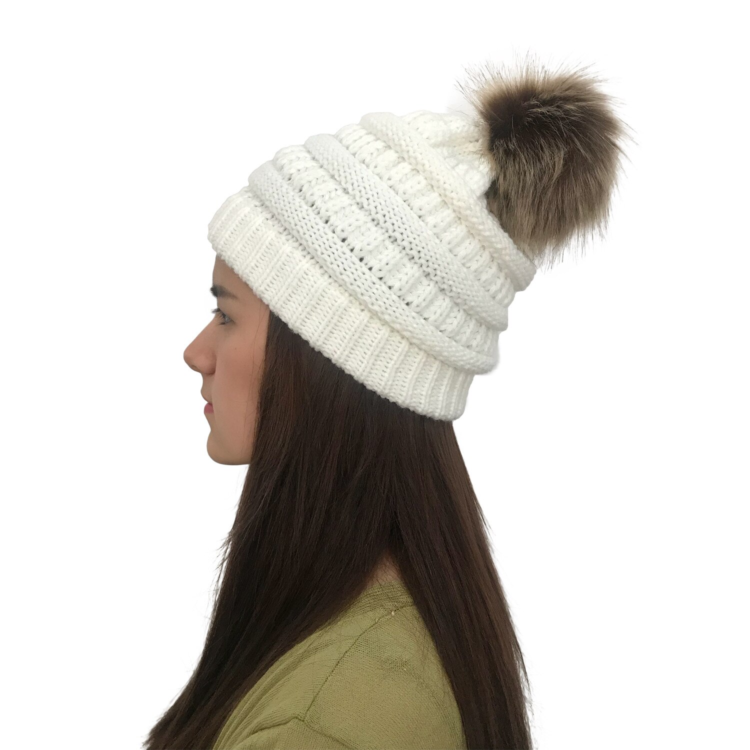 Casual mössor bubbelstickad unisex dam baggy beanie pom hatt dam vinter varm virkad stickad skidmössa hästsvans vanlig
