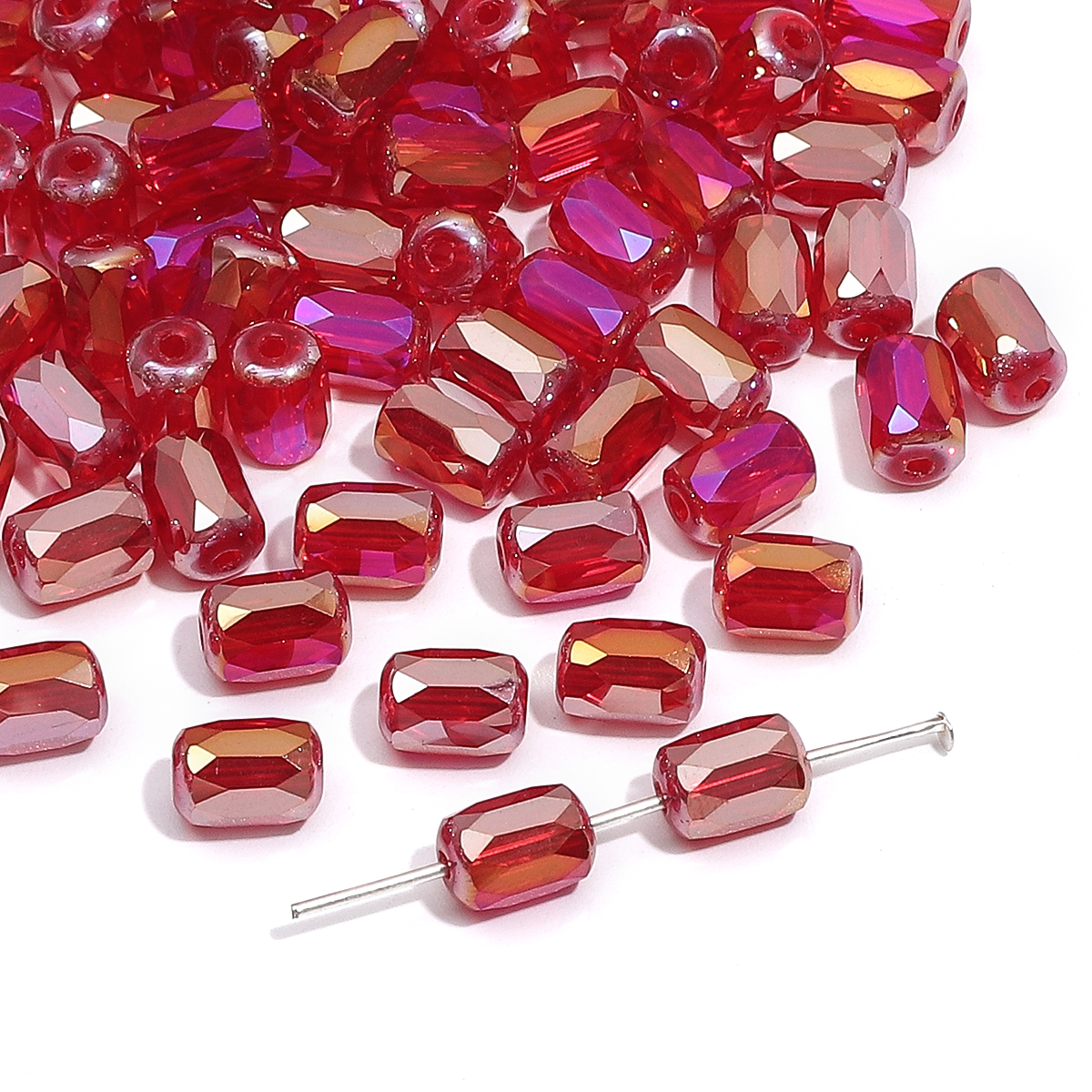 Environ 10 pièces de perles colorées plaquées transparentes en verre, perles rectangulaires coupées en vrac, faites à la main, fabrication de bijoux, accessoires de Bracelet: Rouge