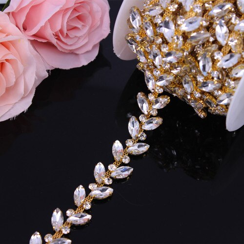 fantasia Oro Rosa di Modo di Cristallo Catena Della Tazza del strass Guarnizioni Abito Da Sposa Decorazione per Abiti Da Sposa Abbigliamento applique ordinare: oro 16