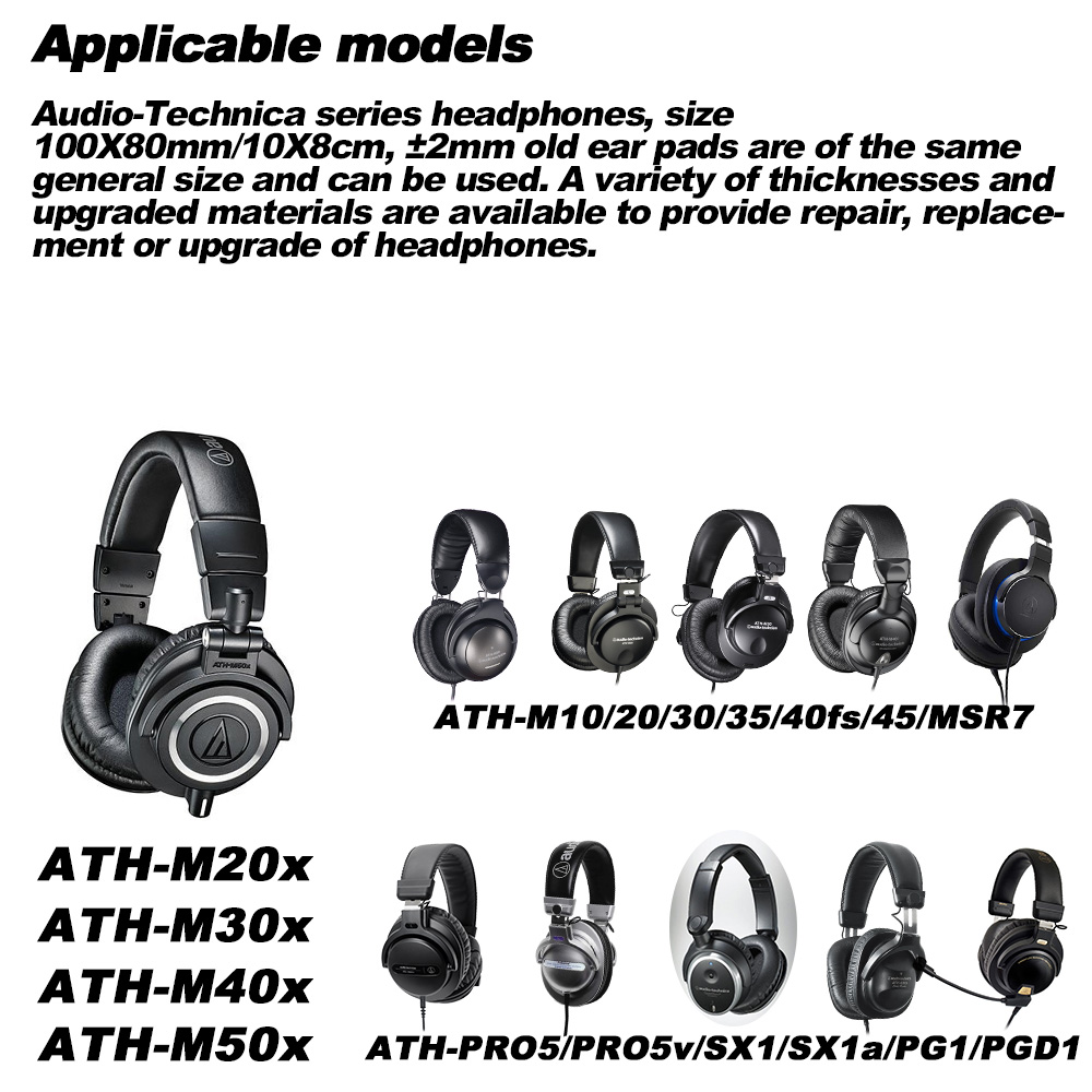 Ersatz für Audio--Technica ATH-MSR7b M10X/M20X/M30X/M40X/M50X/Profi5v/SX1a/10X8cm 100X80mm Ohrpolster Kopfhörerkissen