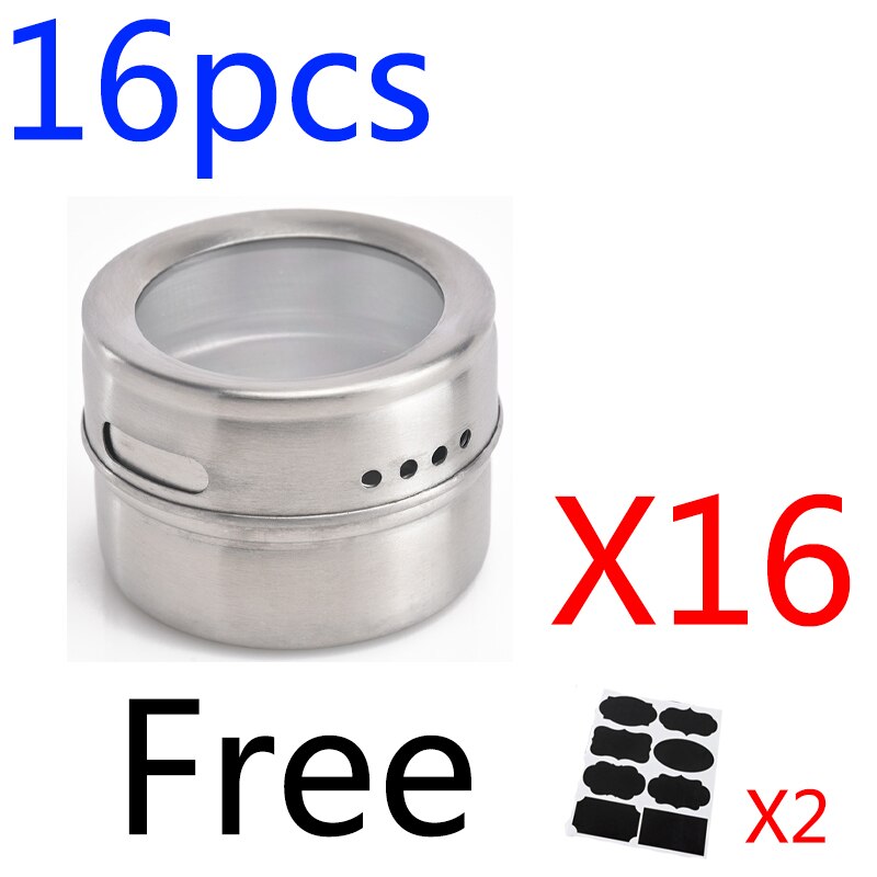 Magnetic Spice Jar Set With Stickers Stainless Steel Spice Tins Spice Storage Container Pepper Seasoning Sprays Kitchen Tools: Set E