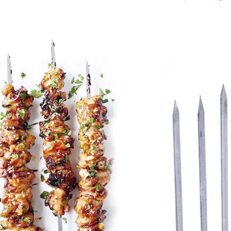Brochettes de Kabob en acier inoxydable de 30CM, 20 pièces, brochettes de barbecue plates en métal avec Tube de rangement, bâtonnets réutilisables pour brochettes de Babecue