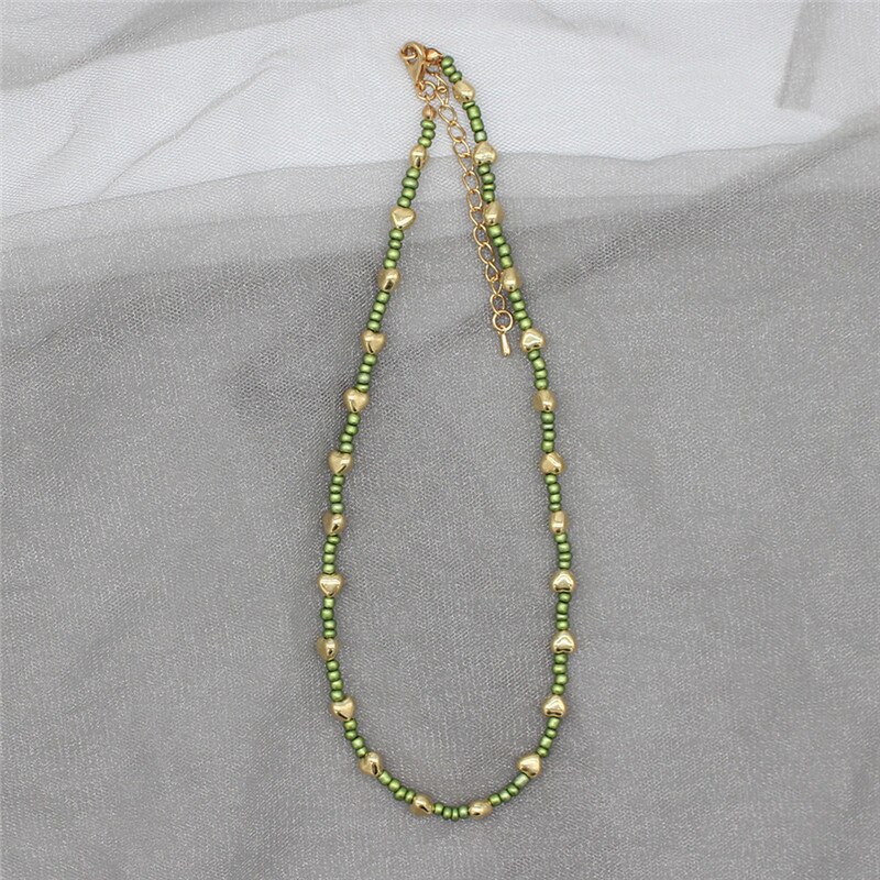 Colorful beaded initial choker for women, pendant necklace, collar charm, heart jewelry, boho accessories: 3