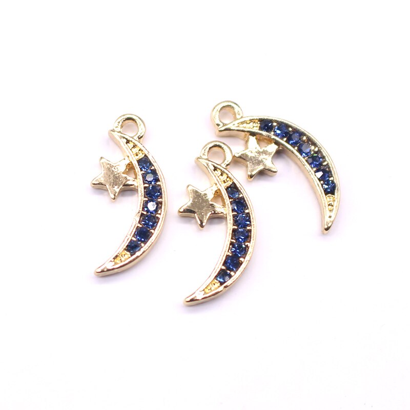 5 Pcs Europese Volledige Rhinestone Evil Eye Armband Earring Charms Connector Bevindingen Moon Star Oorhangers Maken Sieraden Accessoire: 1 jinse yueliang