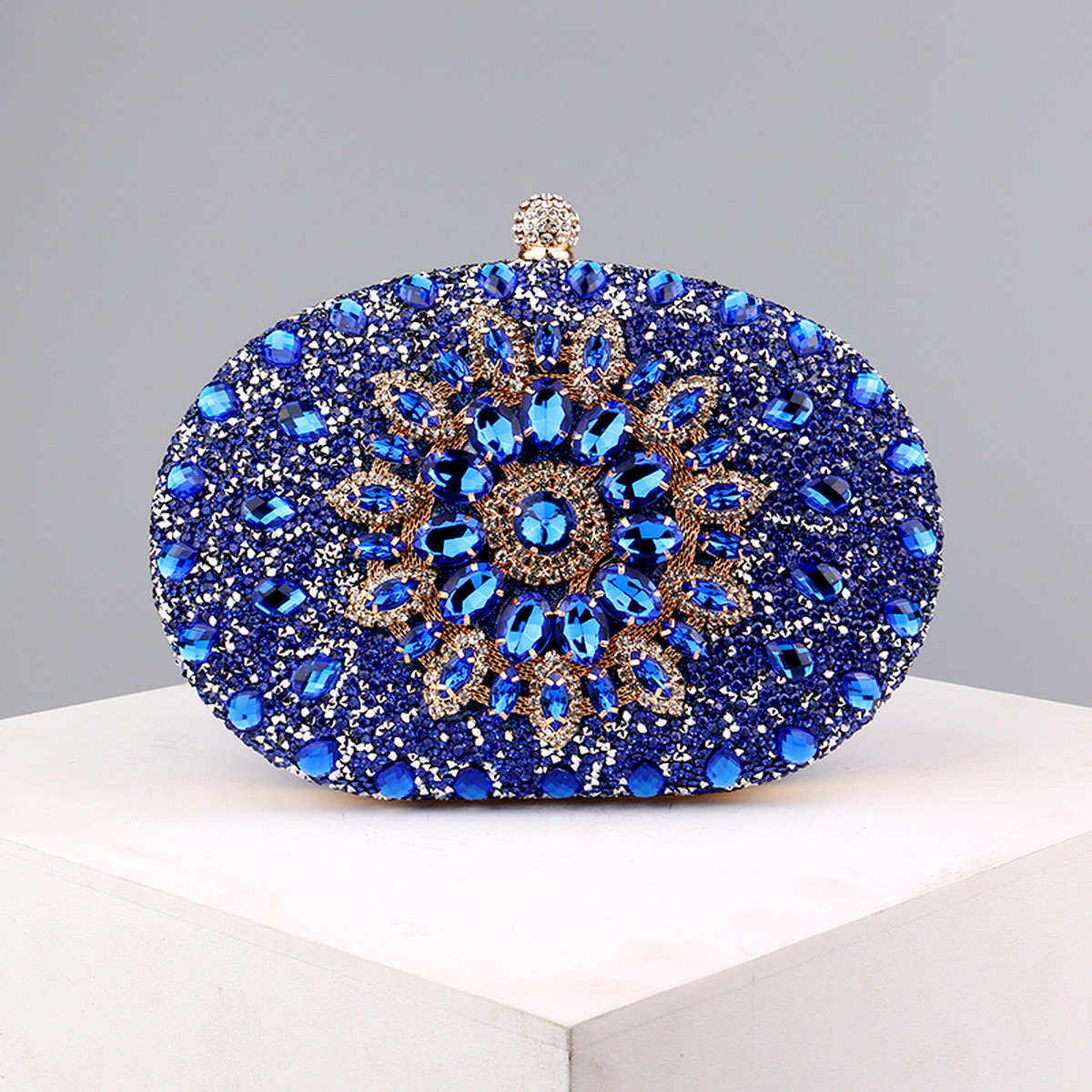 Flower Rhinestones Evening Bags Metal Prom Clutch Diamonds Clutch With Chain Shoulder Handbags Wedding Female Purse: MULTI