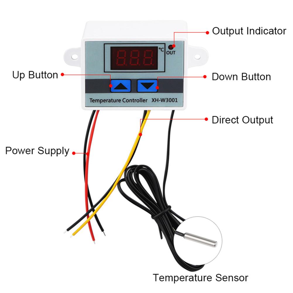 12V 24V 220VAC Digital LED Temperature Controller XH-W3001 For Incubator Cooling Heating Switch Thermostat NTC Sensor