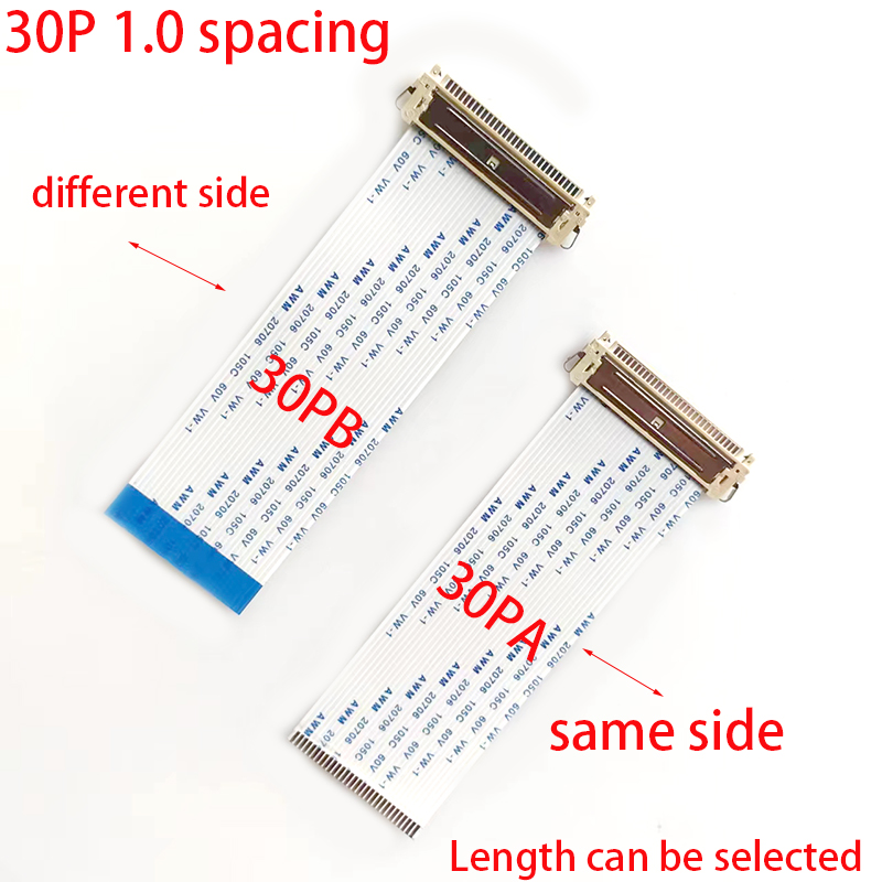 Flexible Flat Cable FFC Cable 30 Pin 1.0 Pitch Oppsite Direction With Connector For TTL LCD Monitor Length selectable