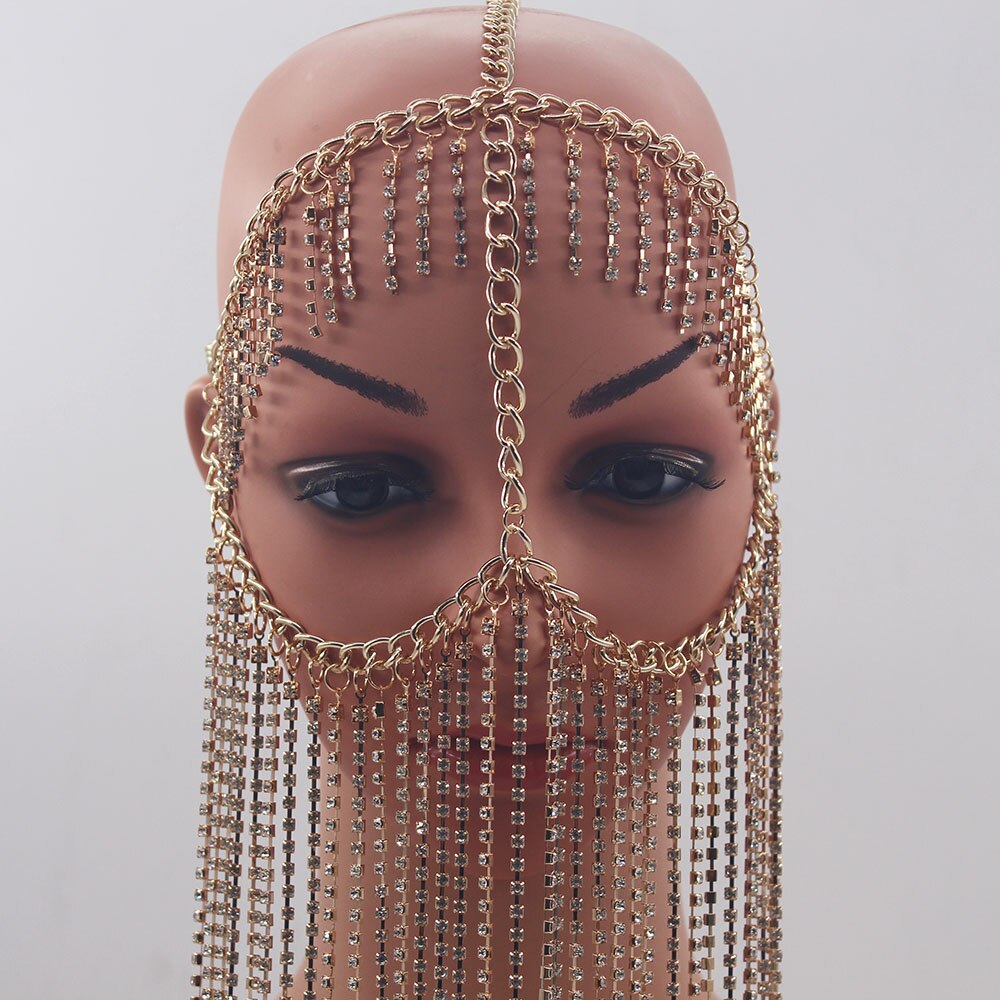 Guldfarve pandebånd metal lang kvast hoved kæde fest hår tilbehør hovedstykke smykker til kvinder