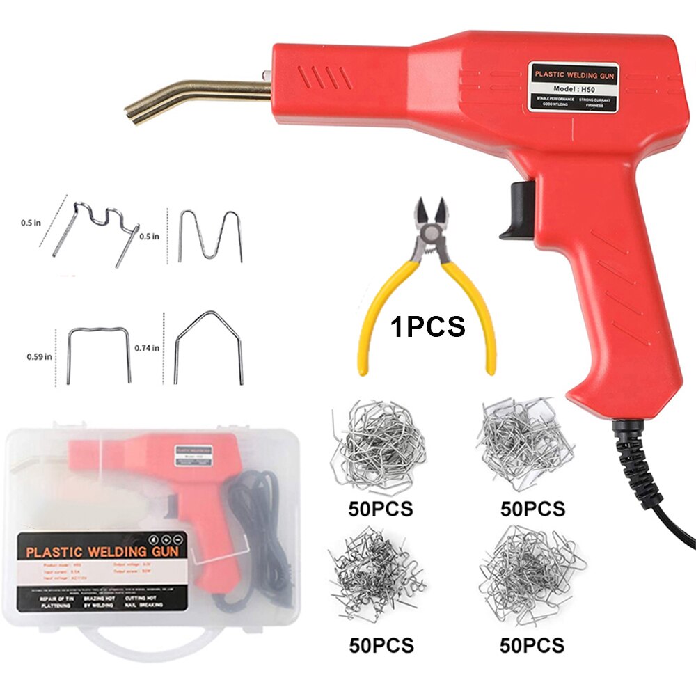 50W Plastic Welding Gun Plastic Repairing Machine Welding Machine Car Bumper Repairing Stapler Garage Tools: 110V US plug / B  200pcs
