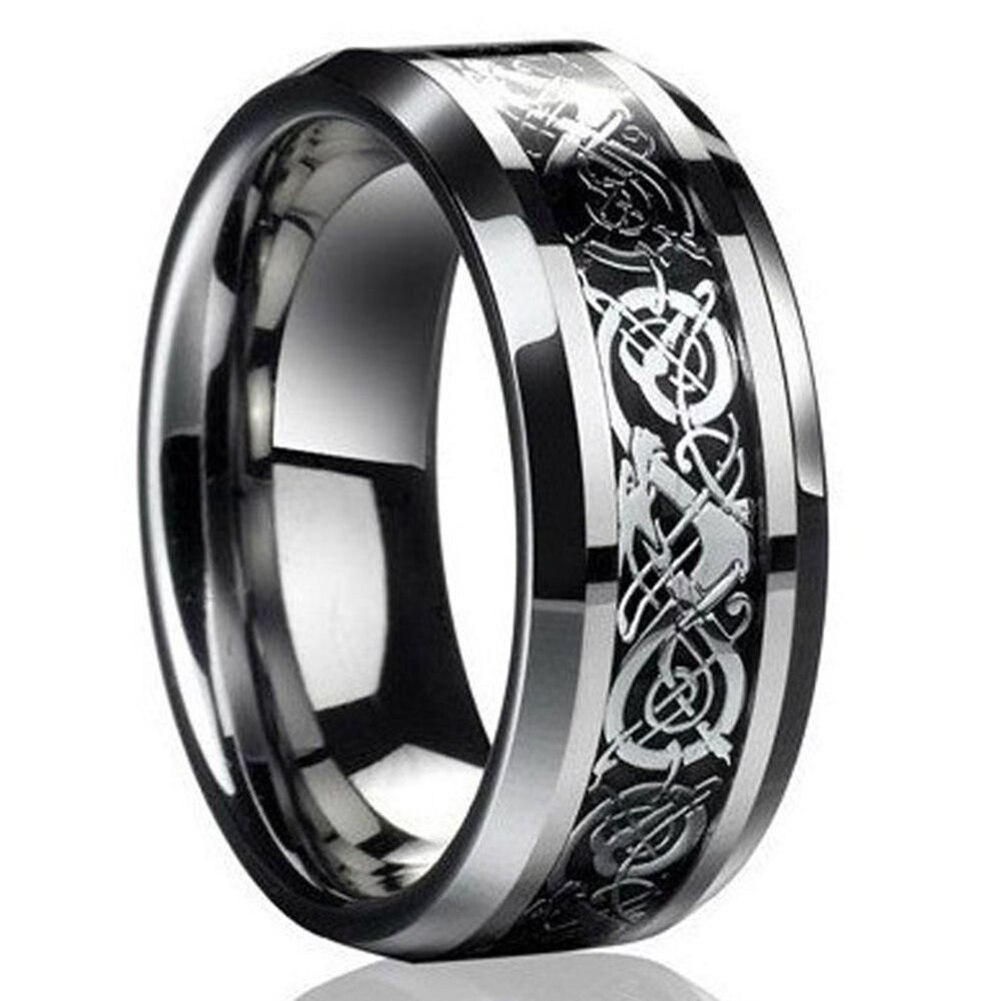 Men Celtic Dragon Carving Titanium Steel Wedding Band Ring Jewelry