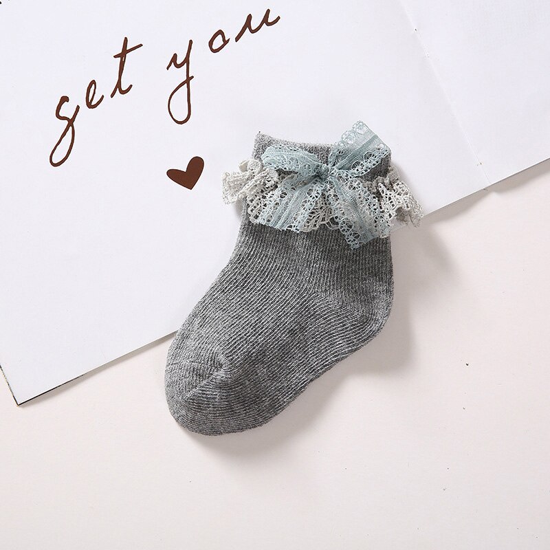 Dentelle à volants bébé chaussettes couleur unie mignon nœuds princesse bébé fille chaussettes doux printemps automne infantile enfant en bas âge chaussettes Sokken