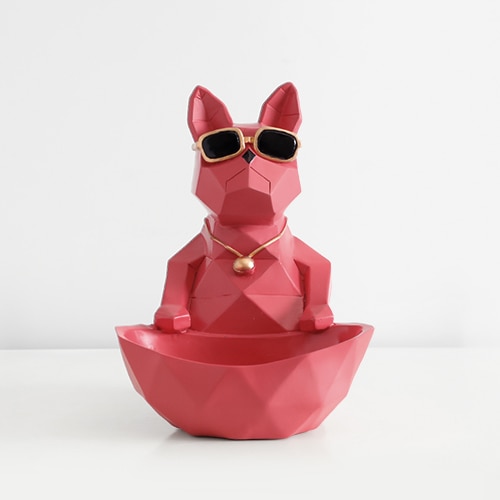 Figuritas de resina para perros y gatos, artesanía moderna, animales en miniatura, bonitos adornos para el hogar, decoración de oficina, cuenco de almacenamiento tallado coleccionable: Red dog bowl-S