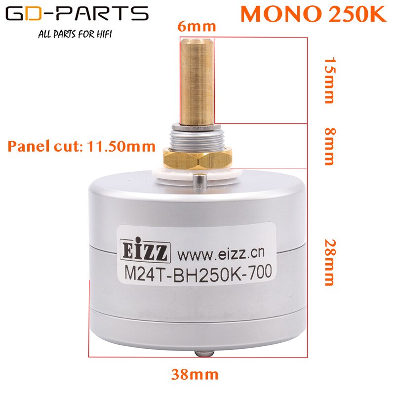 EIZZ Mono 10K 25K 50K 100K 250K 24 Steps Volume Potentiometer LOG Stepped Attenuator Serial Type 6mm Brass Shaft Hifi DIY 1PC: Blue