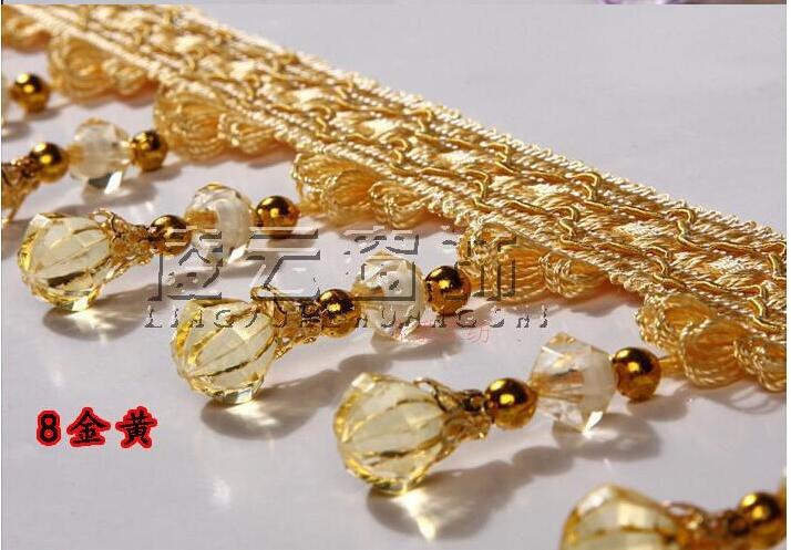 12 meter / masse 7.5cm bredde kvast frynser trim græskar krystal beaded bånd til syning af gardin tilbehør blonder dekoration  nl962: Guld