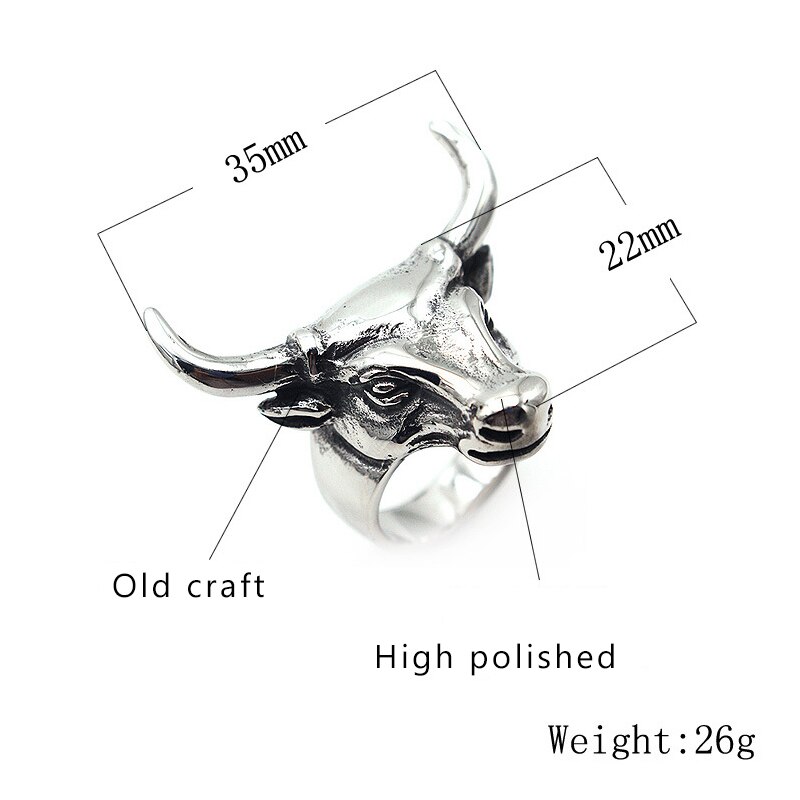 Anillo de acero inoxidable con cabeza de toro para hombre, joyería de , estilo Punk, 316L