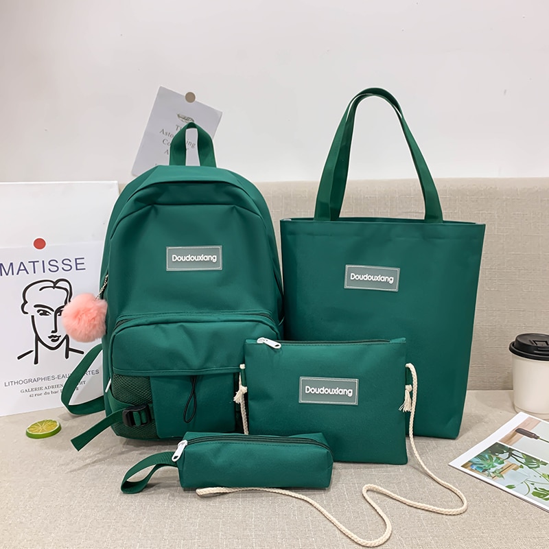 4 pièces/ensemble femmes sacs à dos scolaires Oxford tissu cartable étanche pour adolescentes étudiant livre sac dame voyage décontracté és