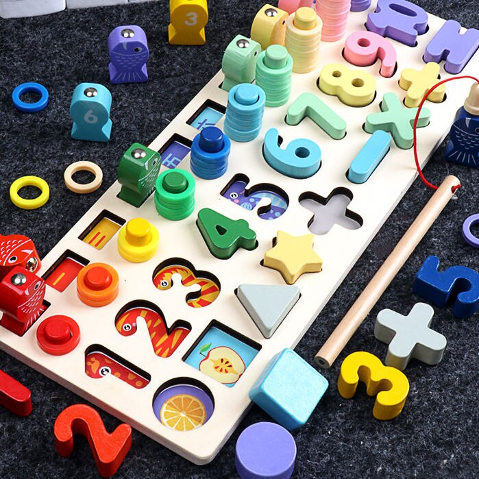 Montessori Educational Wooden Toys For kids Board Math Fishing Count Numbers Matching Digital Shape Match Early Education Toy: 7