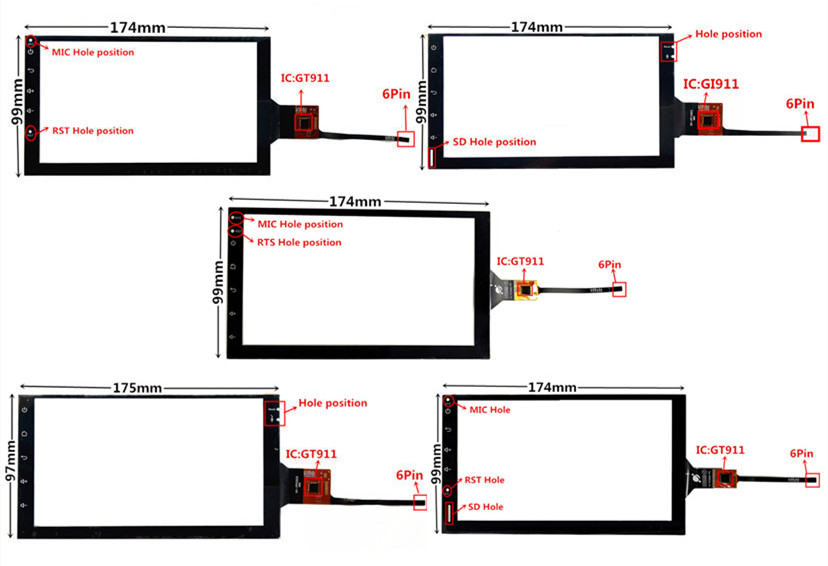 Pantalla táctil capacitiva GT911 de 7 pulgadas, 174mm x 99mm, para DVD de coche, navegación GPS, Panel de cristal