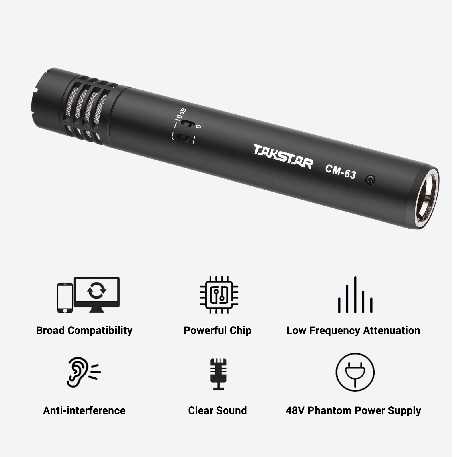 TAKSTAR CM-63 / CM-60 Diaphragm Condenser Microphone Moisture Resistant XLR Cardioid Mic 48V Phantom Power Supply