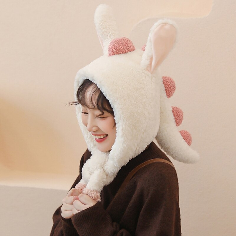 Gorro de punto de estilo coreano para mujer, gorro elástico con orejas de conejo, Color sólido, informal, para esquí, calentador de orejas, para invierno