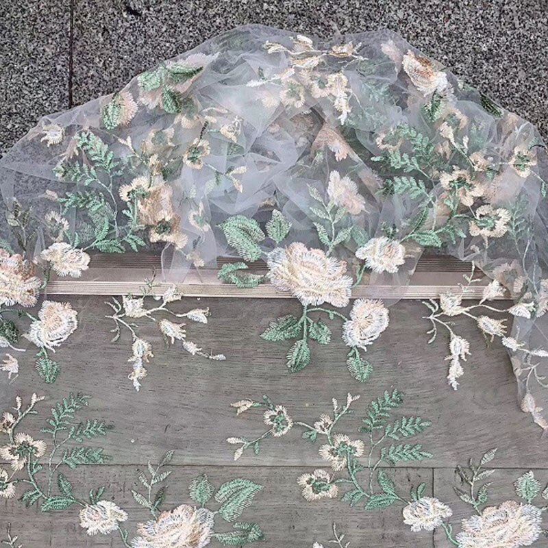 91 x 130cm gør-det-selv tyl blomster blonder stof syning patchwork til barn kjole gardin pæon broderet chiffon gennemskinnelig klud