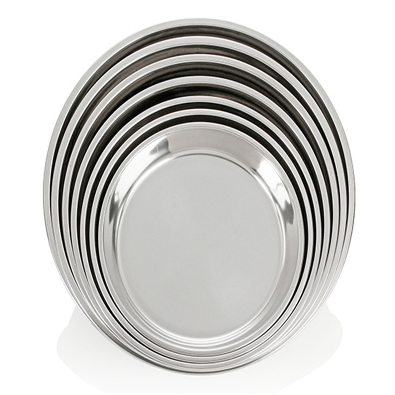 Rostfritt stål tjock platt stor rund tallrik laddar tallrikar/utsökt silver serveringsfat delikat tårta metall djup tallrik tallrik