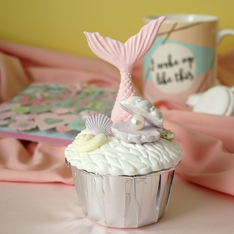 Simulatie fondant cup cake Mermaid Cupcakes Onderzeese thema cake etalage