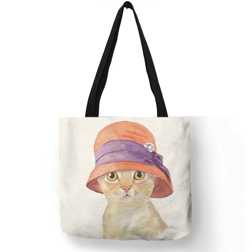 Cute Cat Print Reusable Shopping Bag Women Bags Summer Tote Bag Traveling School Bags B06034: 009