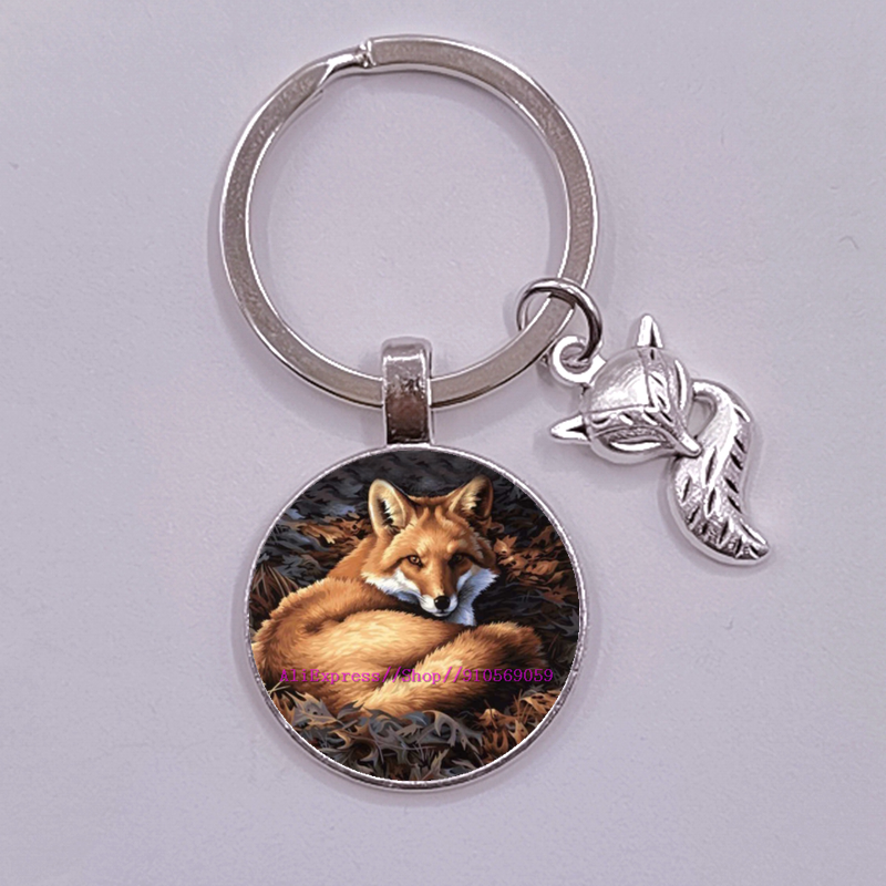 Porte-clés en verre, renard et fleur de dessin animé pour femmes, joli Animal coloré pour filles: YELLOW