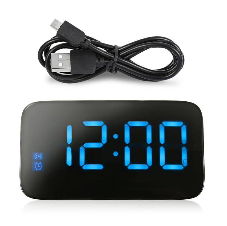 LED Alarm Clock Large LED Display Voice Control Electronic Snooze Backlight Desktop Digital Table Clocks Watch With USB Cable: Blue