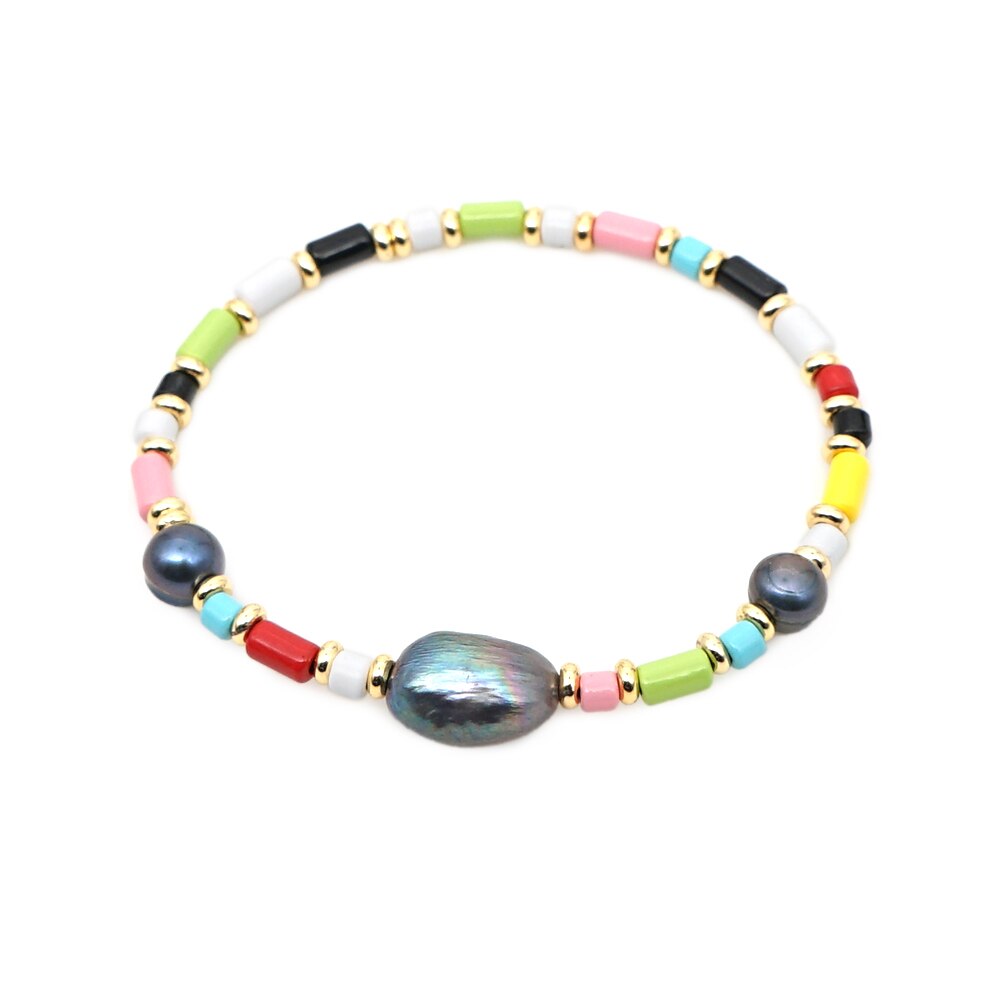 Shinus Bracelet Women Color Enamel Tile Beads Fresh Water Pearl Bracelets Pulseras Mujer Summer Armband Multicolor Chic Jewelry: RO-B200050A